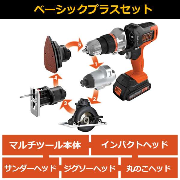 BLACK&DECKER 18V EVO マルチツール 充電式 1台5役 インパクト ドリル ジグソー サンダー 丸ノコ DIY工具セット