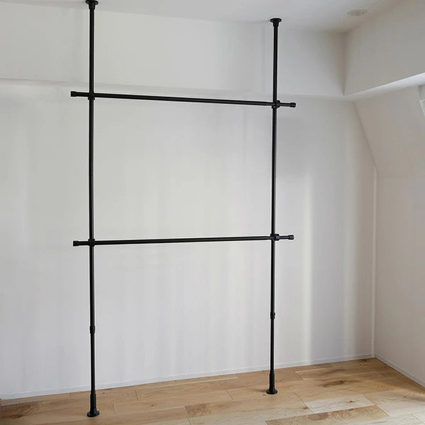 TOSO(トーソー) ナイビス つっぱり式 ハンガーラック 1段/2段 セット 高さ 200～275cm 伸縮式 幅 70cm～270cm 室内干し 突っ張り式 収納ラック ホワイト ブラック 室内物干し つっぱり収納 つっぱり棚 コンパクト シンプル ミニマル 隙間収納 おしゃれ かわいい TOSO(トーソー)