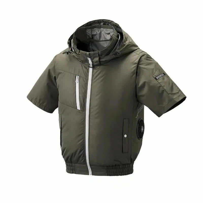 空調風神服 チタン フード付き 半袖 ブルゾン 8845 アタックベース ザ タフ サイドファン 立ち襟 作業服