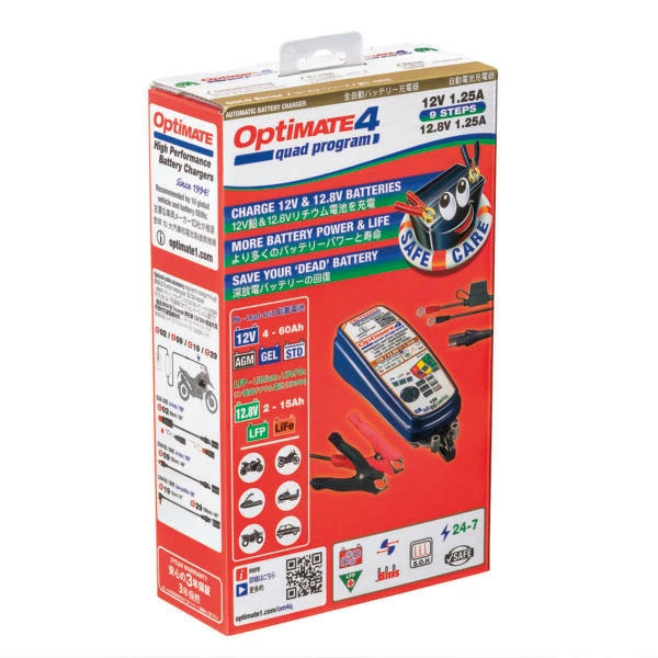 TecMATE OptiMate 4 Quad TM-637 バッテリー充電器 12V鉛/リチウム対応 公式認定店 バイク・自動車用