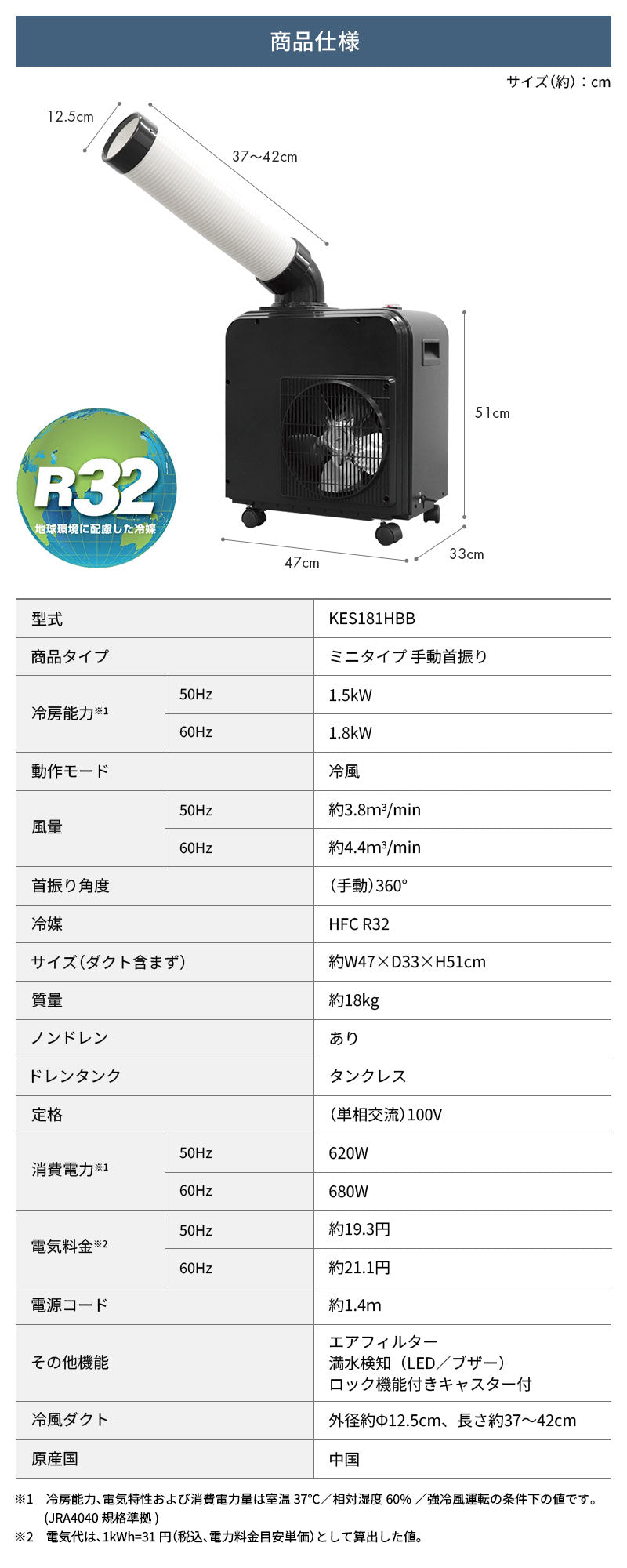 広電 スポットクーラー ニタイプ KES181HBB