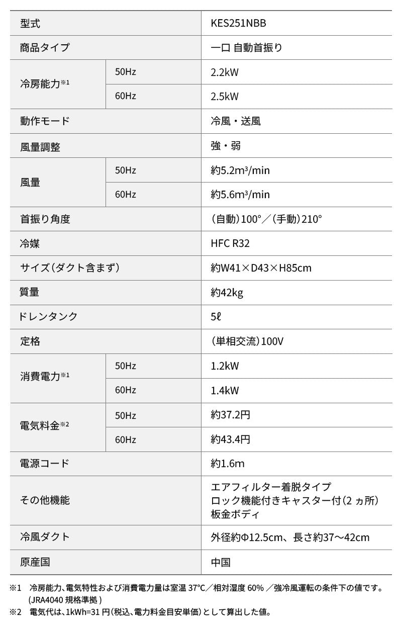 広電 スポットクーラー KES251NBB