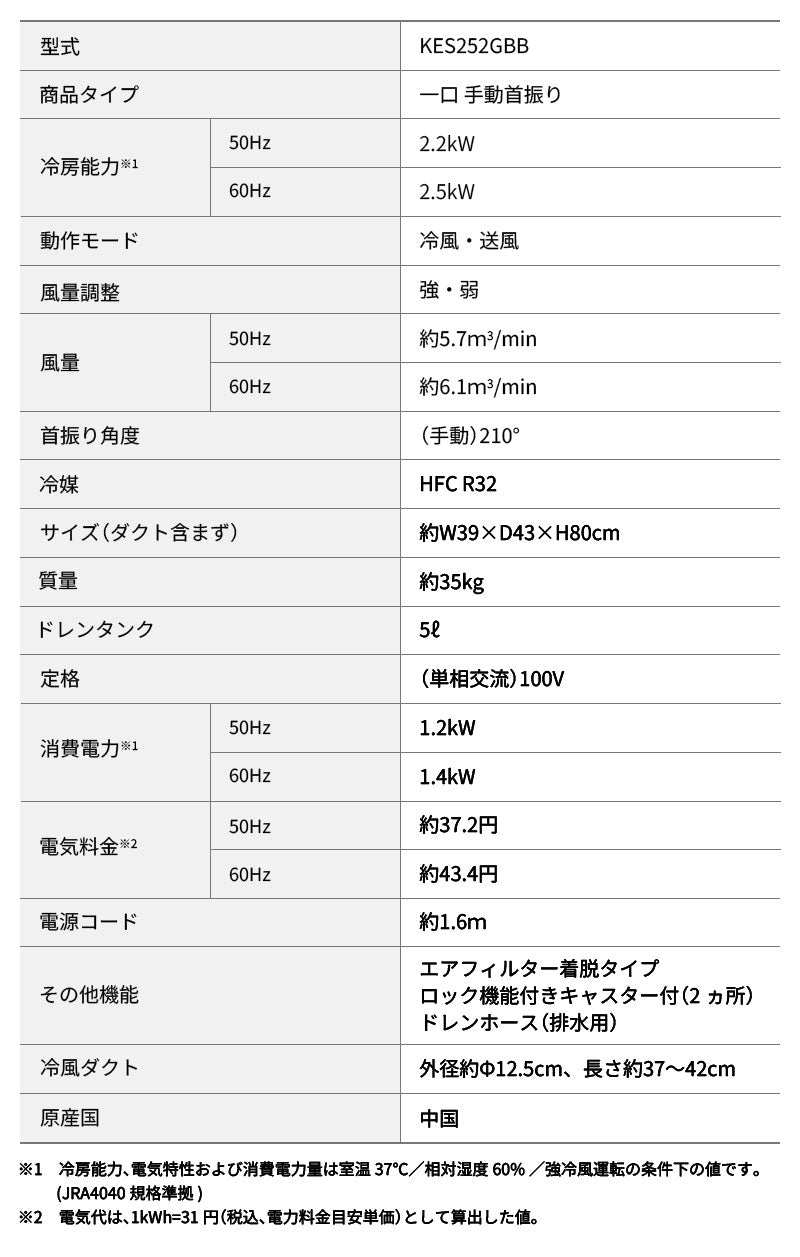広電 スポットクーラー KES252GBB