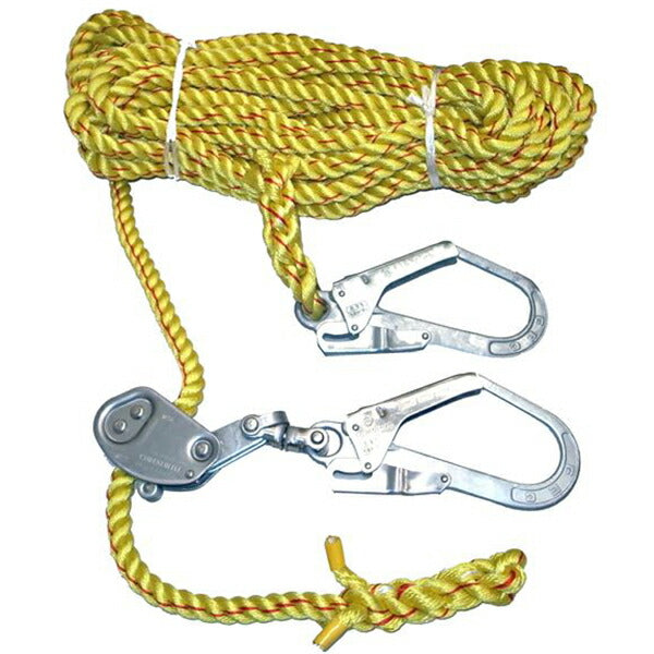 まつうら工業 ニューテトロン 水平親綱 両端大口径フック付 緊張器付 ロープ 16mm 10m/15m/20m 高所作業用 安全ロープ