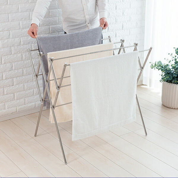 セキスイ ステンレス物干し台 DS-150W 伸縮52-83cm 折りたたみ 完成品 室内 屋外 ベランダ 低め78cm
