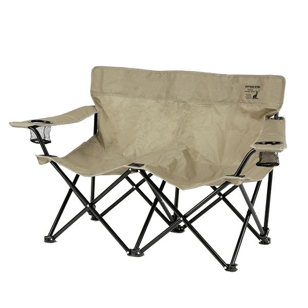 キャプテンスタッグ CSシャルマン イスベンチ UC-1878 | ロースタイル ひじ掛け付 カーキ 2人用ベンチ