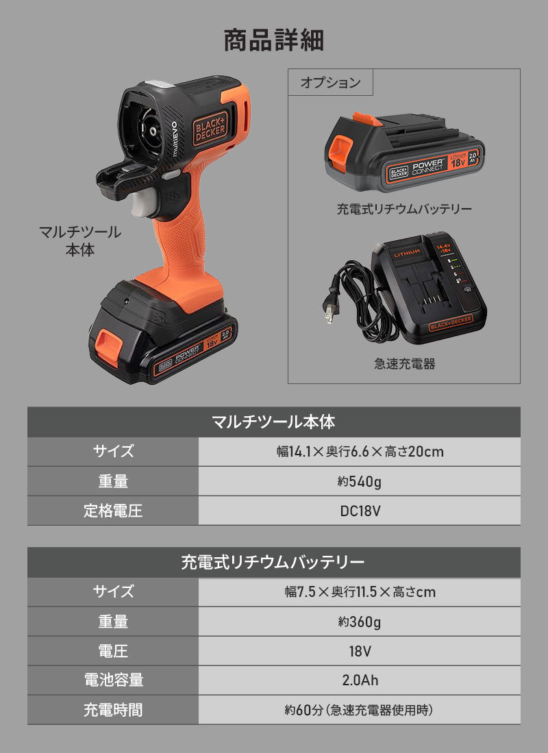 BLACK&DECKER 18V EVO マルチツール 充電式 1台5役 インパクト ドリル ジグソー サンダー 丸ノコ DIY工具セット