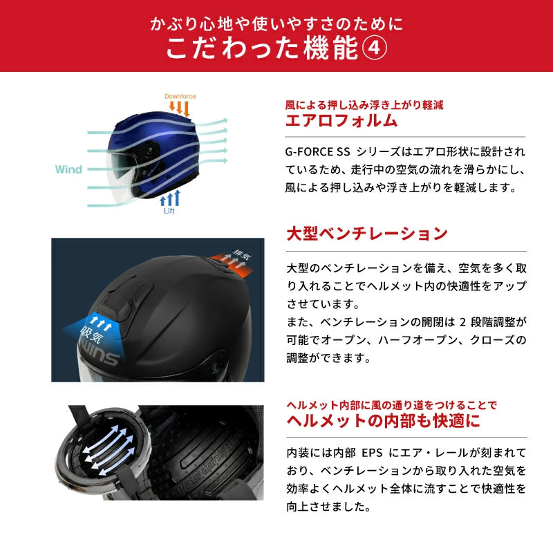 WINS ウインズ G-FORCE SS ジェット TYP ヘルメット | エアロ形状 軽量 バイク用