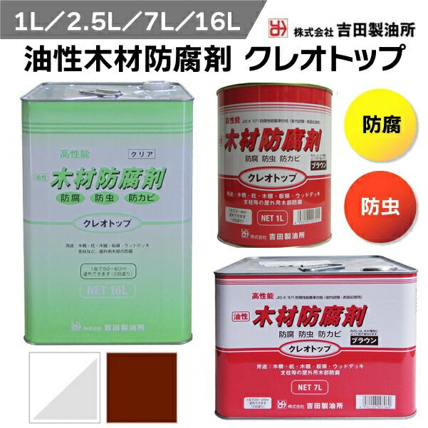吉田製油所 油性木材防腐剤 クレオトップ クリア ブラウン | 屋外木材用 防腐・防虫・防カビ