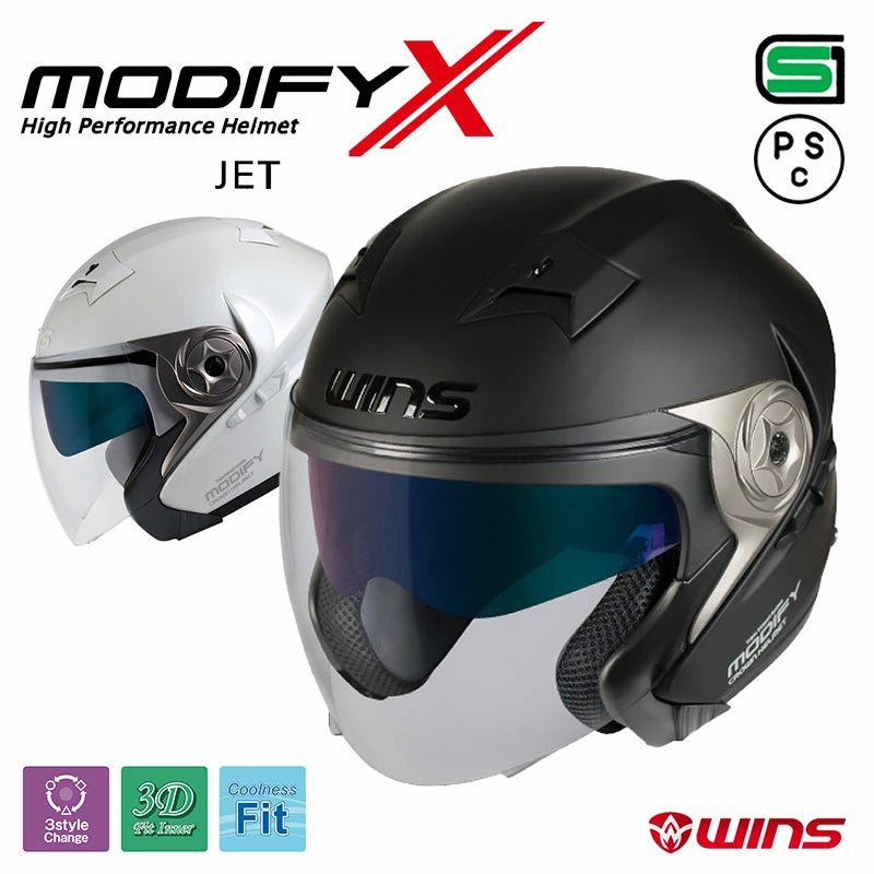 WINS Modify X システムジェットヘルメット | ビッグサイズ対応 L-XXL インナーバイザー付 SG/PSC認証 サイズ調整可能
